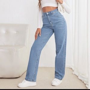 High Waisted Light Wash Straight Leg Jeans